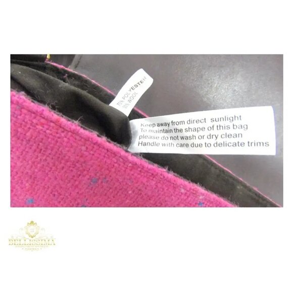 Lulu Guinness Fuchsia Tweed Applique Oak Leaves Maggy Brown Shoulder Bag - Picture 10 of 11